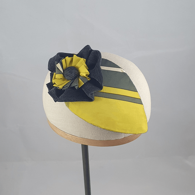 Fascinator goutte jaune et gris