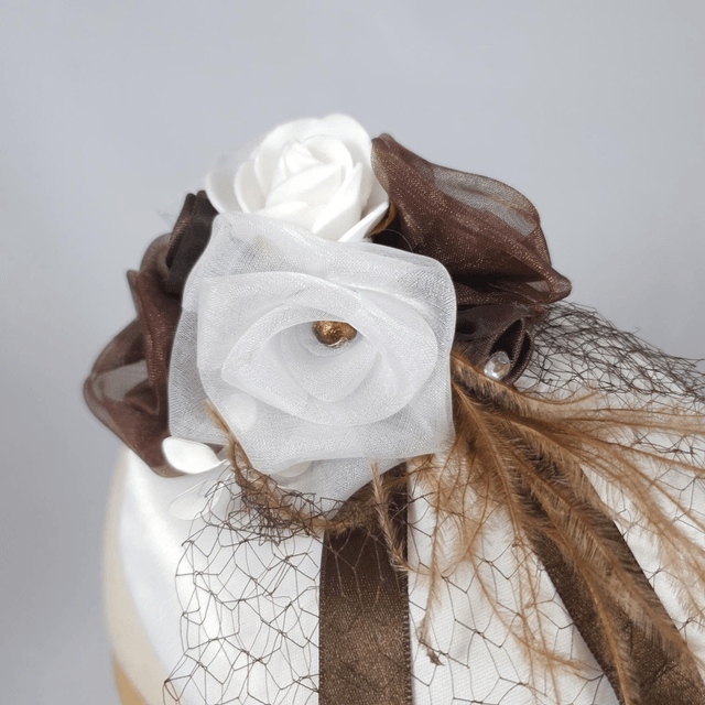 Fascinator goutte de mariée blanc et chocolat