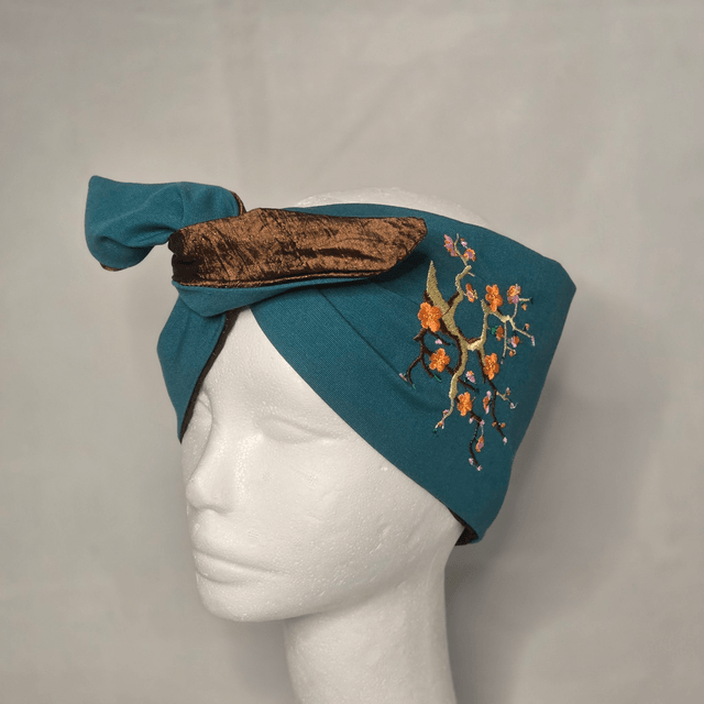 Bandeau retro en tissu - Broderie japonaise