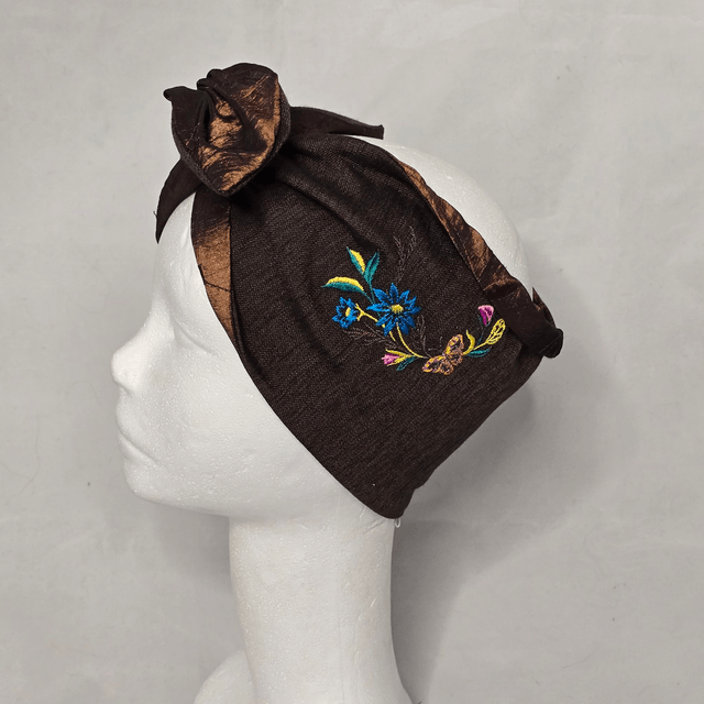 Bandeau retro en tissu - Broderie fleurs