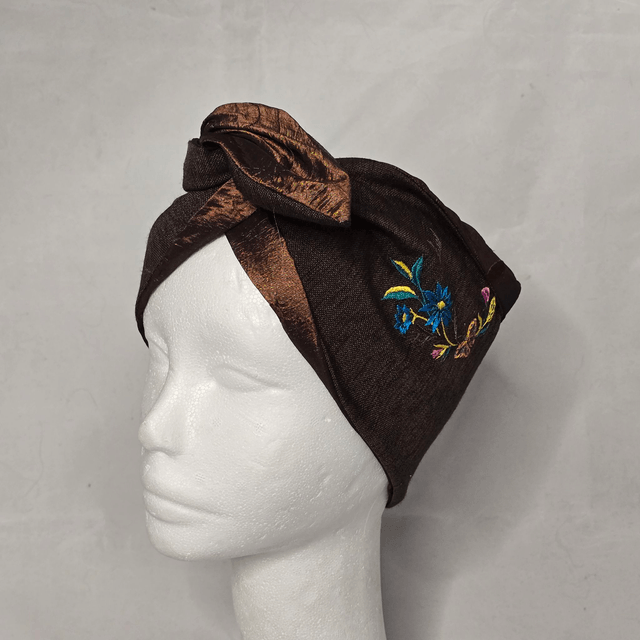 Bandeau retro en tissu - Broderie fleurs
