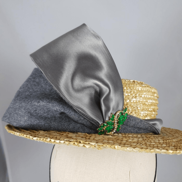 Midi canotier en paille cousue