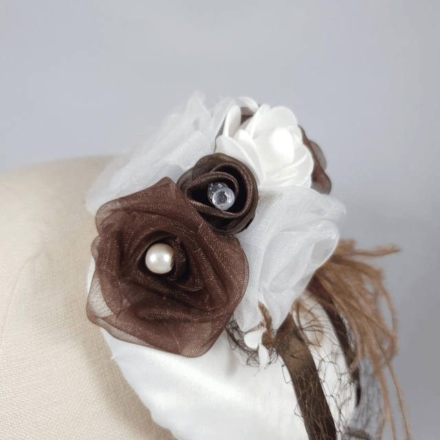 Fascinator goutte de mariée blanc et chocolat