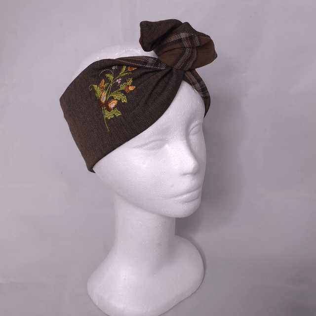 Bandeau retro en tissu - broderie automne