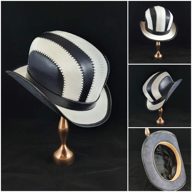 Melon en cuir noir et blanc