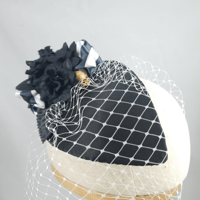 Fascinator goutte - Noir à voilette et crâne 