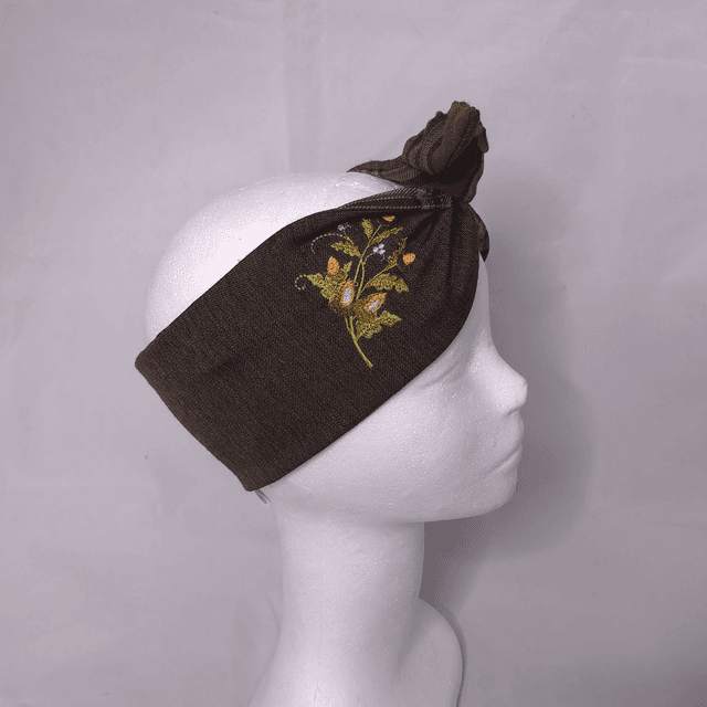 Bandeau retro en tissu - broderie automne